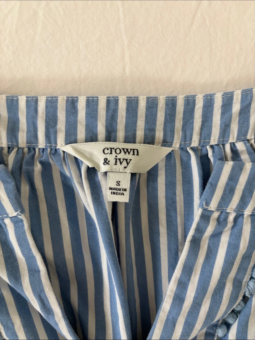 Crown & Ivy Light Blue and White Vertical Stripe Dress